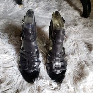 Black leather type strappy sandal